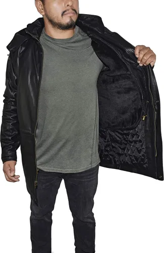 Vista 3 de Victory Outfitters - Abrigo de piel auténtica de 34 de longitud para hombre con capucha extraíble