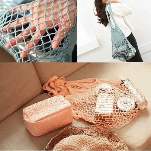 Vista 9 de YEKEYI Bolsa de red reutilizable portátil para almacenamiento de frutas, asa larga para poner en el hombro