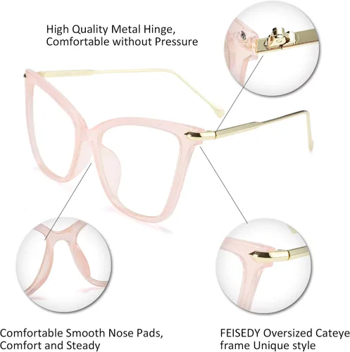 Vista 4 de FEISEDY Marco de gafas de ojo de gato de gran tamaño con lentes transparentes para mujer B2460