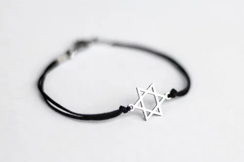 Vista 2 de Star of David bracelet for men silver tone stainless steel star charm men's bracelet Jewish gift for him black string waterproof Bar Mitzvah jewelry