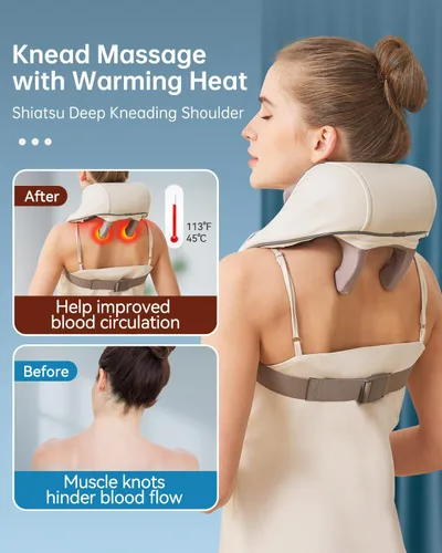 Vista 5 de Masajeador de cuello y hombros para aliviar el dolor de tejido profundo, masajeador Shiatsu de amasamiento profundo con calor para aliviar