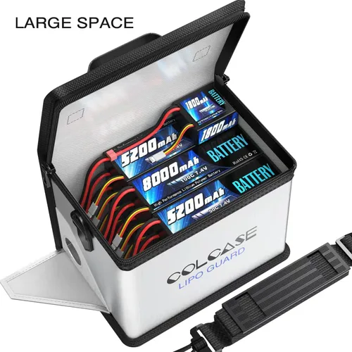 Vista 3 de Bolsa de seguridad ignífuga antiexplosión Colcase para batería Lipo, almacenamiento y carga, gran espacio, altamente resistente, bolsa doble cierre