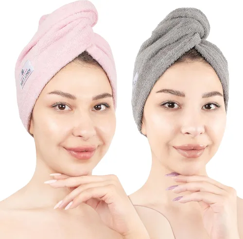 Vista 11 de American Soft Linen Toallas de pelo 100 % algodón para mujer, gorro de toalla de pelo, turbante de algodón para cabello largo y rizado Beige