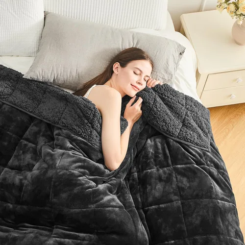 Vista 12 de Cottonblue Manta con peso de jacquard de 15 libras para adultos, tamaño individual, manta de forro polar sherpa ultrasuave para relajarse y dormir