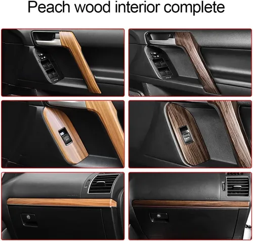 Vista 7 de Reposabrazos de manija de puerta con textura de madera para Toyota Land Cruiser Prado 150, panel de elevación de ventana Lc150 2010-2022, accesorios