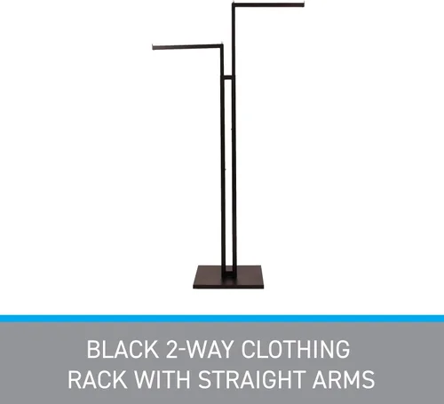 Vista 5 de SSWBasics Perchero de ropa ajustable de 2 vías negro con brazos rectos y detalles cromados, ajustable de 48 a 72 pulgadas, ideal para tiendas