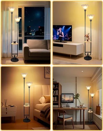 Vista 8 de Lámparas de Pie Regulables de Flores con Mesa, Lámpara de Pie Floral de 2 Luces, 3000K Blanco Cálido Estilo Candelabro Lámpara de Pie Moderna