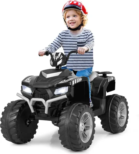 Vista 17 de Cuatrimoto para paseo Costzon para niños, vehículo eléctrico con batería de 12 V, luces LED, velocidad alta y baja, claxon, música, USB, neumáticos