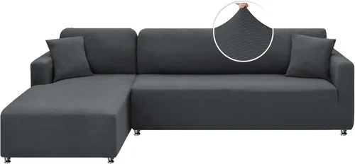 Vista 9 de XINEAGE Funda de sofá modular de alta elasticidad en forma de L, 2 piezas antideslizante con protector de muebles con 2 fundas de almohada