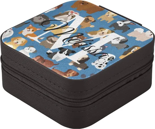 Vista 3 de Joyero de viaje personalizado para perros y cachorros, caja de joyería personalizada de piel sintética, organizador de joyas de viaje, pequeña caja