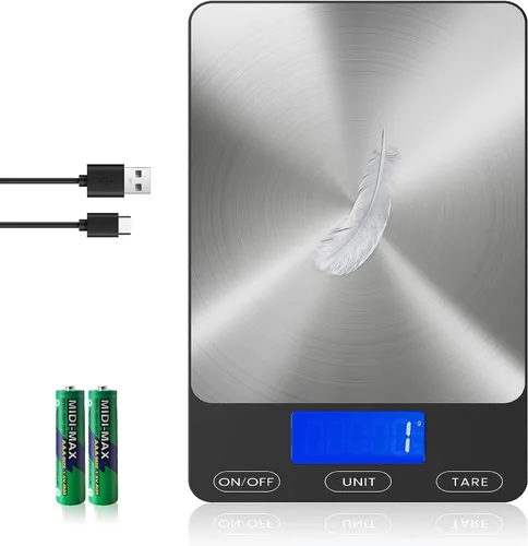 Vista 8 de Báscula digital de cocina de 33 libras para alimentos, onzas, recargable, acero inoxidable 304, baterías y carga tipo C, perfecta para preparar