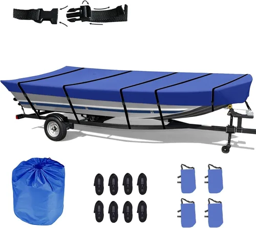 Vista 10 de Cubierta para Bote Jon 12 pies 420D Impermeable Remolcable Bote Jon Versión Mejorada con Accesorios de Fijación Adicionales Resistente a Arañazos