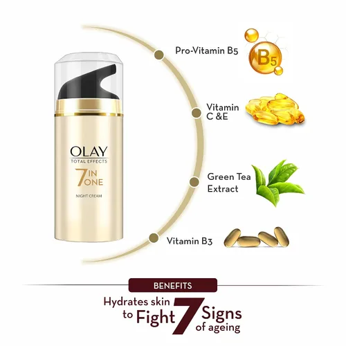 Vista 3 de Tratamiento facial de noche, hidratante 1.7 onzas líquidas, embalaje puede variar de Olay Total Effects