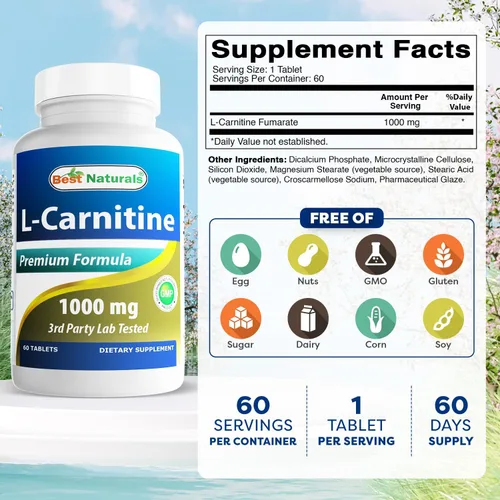 Vista 2 de Best Naturals L-Carnitina 1000mg 60 tabletas (60 unidades (paquete de 1))