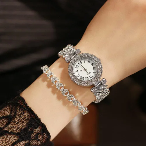 Vista 3 de Weicam Elegante pulsera de cristal para mujer y niña, juego de joyas analógico de cuarzo