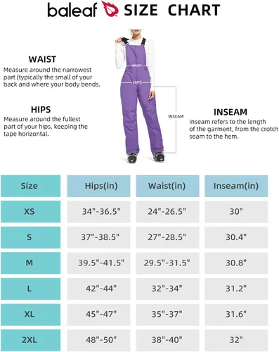 Vista 6 de BALEAF Womens Insulated Waterproof Ski Bib Overalls Snow Windproof Snowboarding Pant