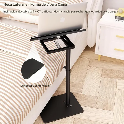 Vista 2 de YUHFERA Mesa auxiliar con bandeja para sofá - Giratoria 360°, altura ajustable, para espacios pequeños, mesa lateral para aperitivos para cama