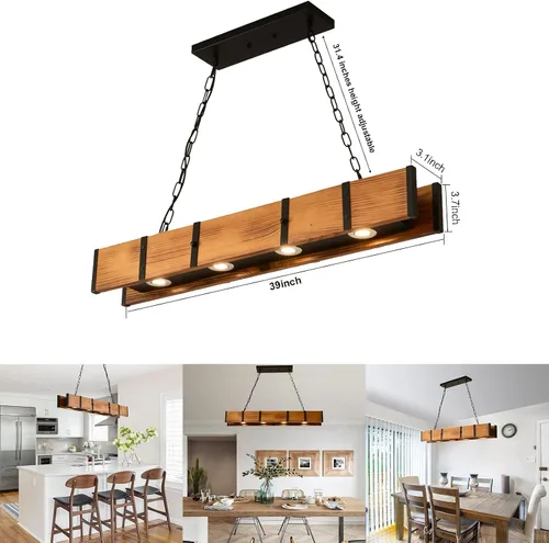 Vista 6 de Candelabro rústico de granja de 4 luces, lámpara de iluminación rústica de isla de cocina, lámpara LED regulable rústica de 5 W, decoración