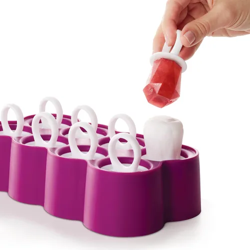 Vista 6 de ZOKU Moldes para anillos – 8 moldes de silicona para paletas con palitos de anillo reutilizables, hace que las paletas de hielo en forma de gemas