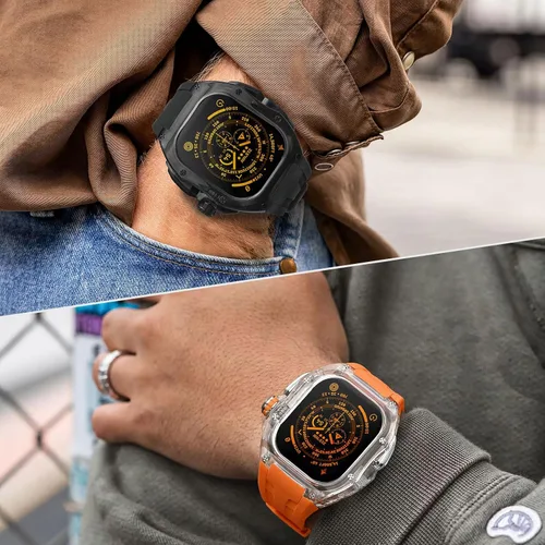 Vista 6 de B-BR - Funda y correa resistentes de diseño translúcido compatible con Apple Watch Ultra 3/2/1 de 1.732 pulgadas, protector militar de lujo táctico