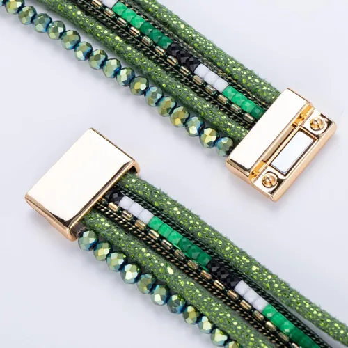 Vista 6 de FANCY SHINY- Pulseras de cuero de la envoltura de cuentas de cristal de la pulsera Boho Cuff piedra, dije, pulseras con cierre magnético de joyería
