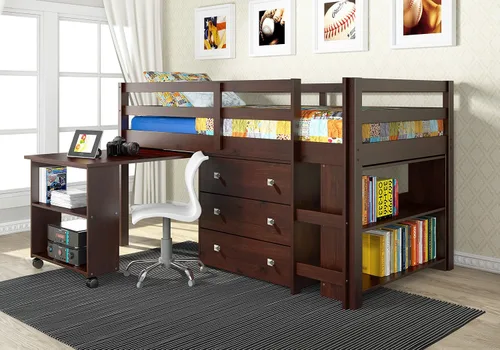 Vista 2 de Donco Kids 760-cp cama baja con estudio, capuchino oscuro
