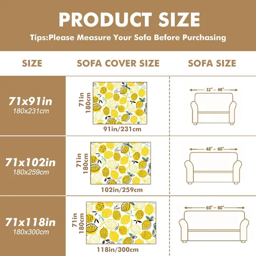 Vista 7 de Funda de sofá amarilla con estampado de limón y funda de sofá para sillón, funda resistente a las manchas, protector universal de muebles