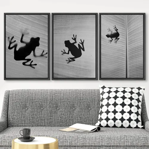 Vista 2 de wall26 Lienzo enmarcado para pared, juego de arte de selva, rana, hoja de palmera, naturaleza, desierto, arte moderno, realismo, decorativo
