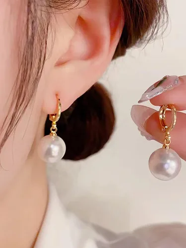 Vista 4 de Aretes de perlas para mujer, aretes de gota de perlas de oro de moda, aretes de aro de perlas de plata, aretes de corazón de perlas pequeñas