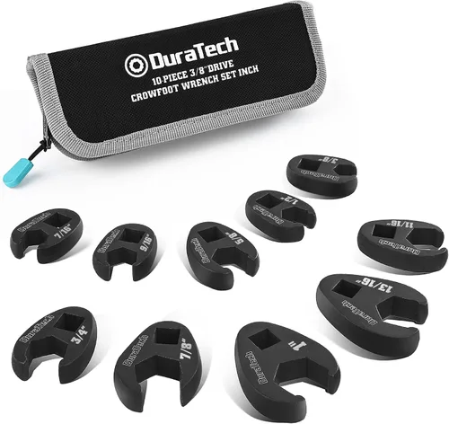 Vista 11 de DURATECH 3/8" Drive Crowfoot Wrench Set with 2 Extension Bars, SAE & Metric, 19-Piece, 10-22mm & 3/8"-7/8", CR-V Steel, with EVA Foam Tool Organizer