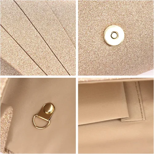 Vista 4 de Gabrine Bolso de noche para mujer, bolso de mano con lentejuelas brillantes, material de tela para boda, fiesta de graduación