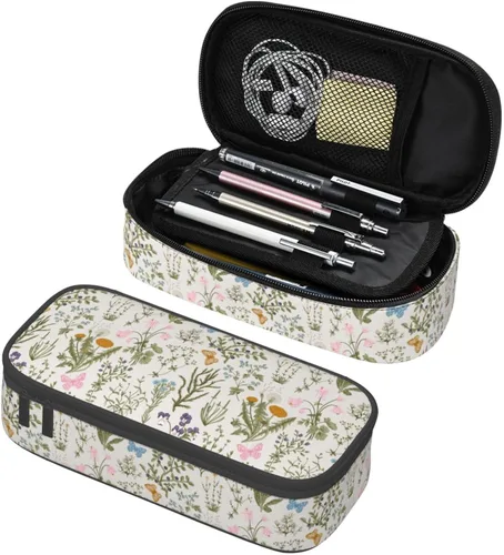Vista 17 de Estuche para lápices con lunares rosados de fresa de gran capacidad, bolsa de papelería con cremallera, soporte portátil para bolígrafos