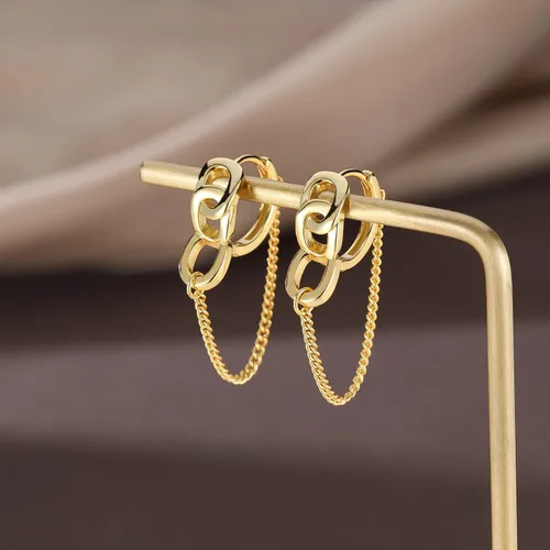 Vista 3 de SLUYNZ Aretes de aro de cadena de plata de ley para mujeres, adolescentes, aretes de aro minimalistas con borla