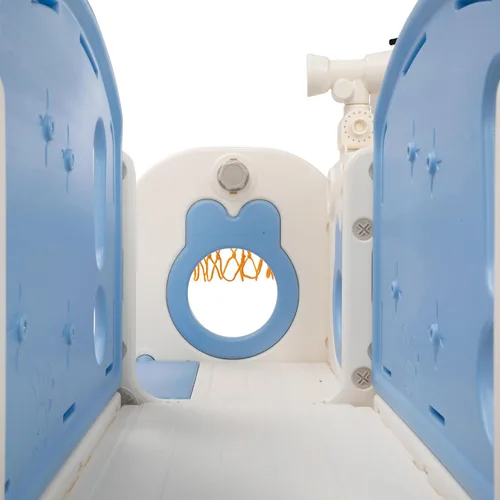 Vista 6 de NYEEKOY Juego de tobogán y escalador 8 en 1 para niños pequeños, parque infantil con escaleras, túnel, telescopio, almacenamiento, aro de baloncesto