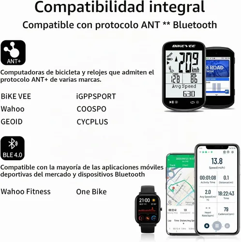 Vista 5 de Wireless Bike Computer GPS Bundle, Speedometer & Odometer, Cadence Sensor, Auto Backlight & Auto Stop, IPX7 Waterproof, 2.6" LCD Display