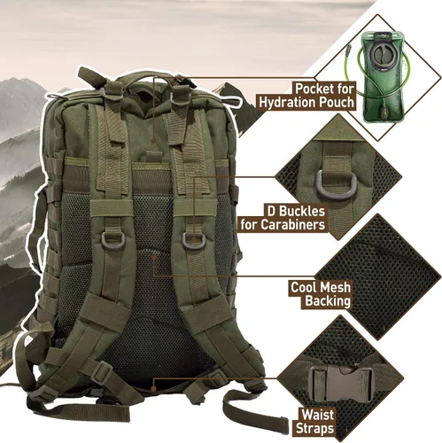 Vista 4 de Mochila táctica expedicionaria 50L - Bolsa Molle grande Negro