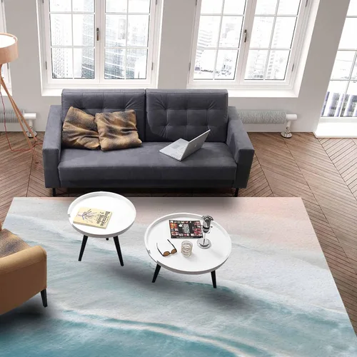 Vista 5 de Alfombra de playa de verano para sala de estar/dormitorio, 2 x 3 pies, antideslizante, color océano, náutica costera, color beige, alfombra de área