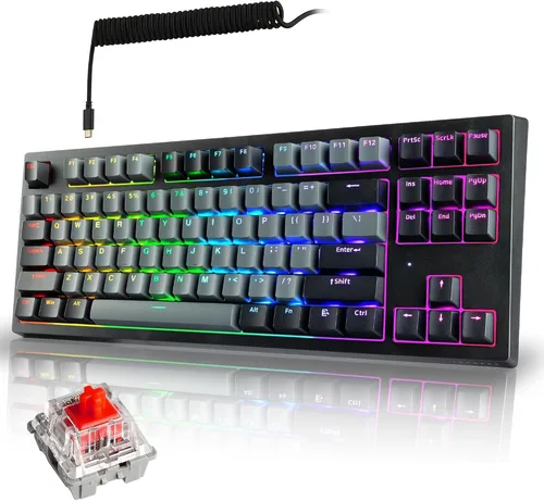 Vista 11 de TECWARE Phantom+ Elite Teclado mecánico RGB de 87 teclas para juegos 3 modos Bluetooth inalámbrico 5.0, 2.4 GHz y USB-C con cable 5 pines