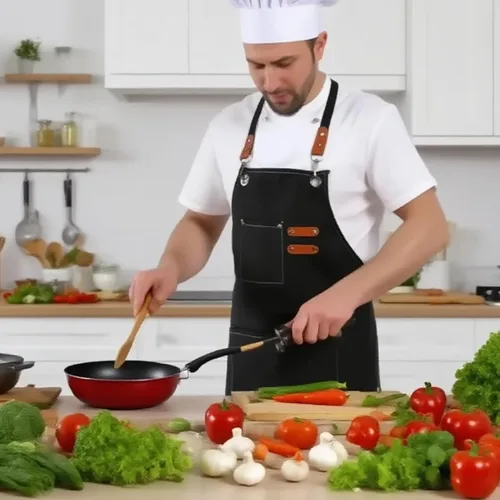 Vista 5 de Adjustable Canvas Apron with 3 Pockets for Men Women,Cross Back Work Apron,Durable Kitchen Apron for Cooking