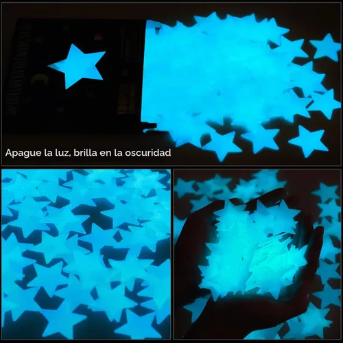 Vista 2 de AM AMAONM - Calcomanías de estrellas azules fluorescentes que brillan en la oscuridad, plástico noctilucente, para decorar paredes y techos