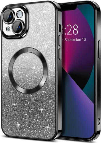 Vista 81 de Hython Funda para iPhone 13 Pro transparente con purpurina magnética [compatible con MagSafe] Protector completo de lente de cámara delgado