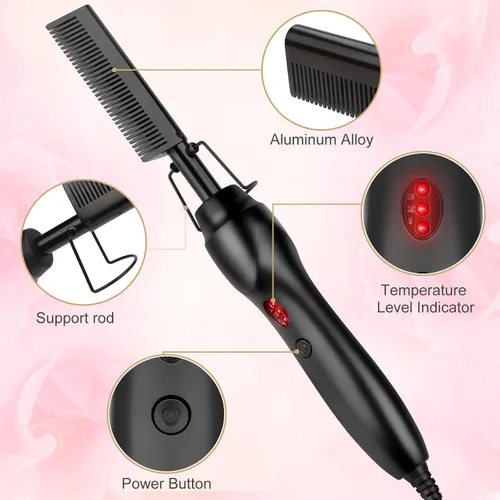 Vista 2 de Peine Eléctrico Caliente Alisador de Cabello Peine de Prensado con Calor Rizador Plancha Plana Cepillo Alisador de Cabello para Negro Natural, Peine