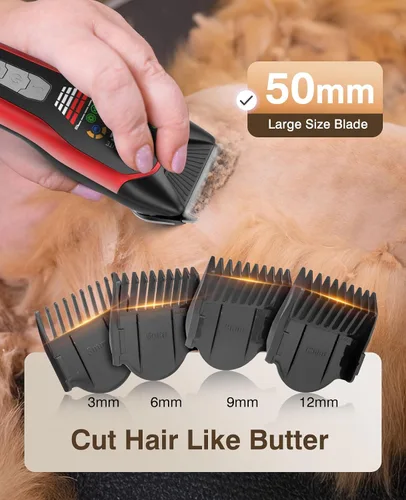 Vista 4 de Cortadora de pelo eléctrica inalámbrica para mascotas grandes, kits de aseo de perros de motor silencioso y fuerte de dos velocidades con hoja ancha