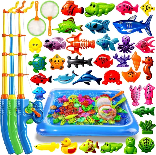Vista 10 de CozyBomB™ Juego de juguetes de pesca magnética para niños Mesa de agua, bañera, piscina infantil, fiesta, caña con red, peces de plástico