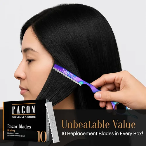 Vista 5 de Facón - Navajas para cortar el cabello - Juego profesional de navajas para peinado con 11 cuchillas de repuesto, herramienta de corte de cabello