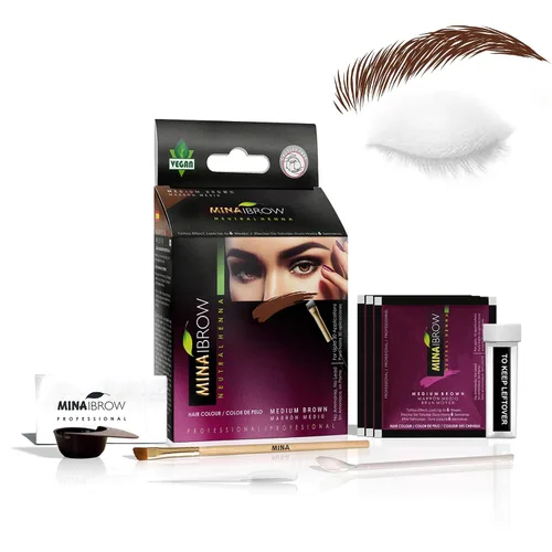 Vista 16 de Polvo de tinte para cejas natural marrón medio de MinaiBrow Kit de tinte instantáneo a prueba de manchas con cepillo doble biselado Marrón medio +