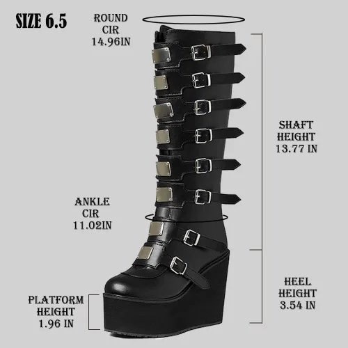 Vista 5 de AOSPHIRAYLIAN Botas góticas hasta la rodilla para mujer, tacón alto, para motocicleta, punk, combate, plataforma
