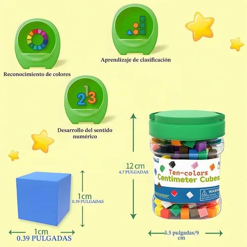 Vista 7 de EXBEPE Geométrico Sólidos 300 Piezas,Cubo de conteo de matemáticas,Bloques apilables de clasificación de colores de plástico para niños