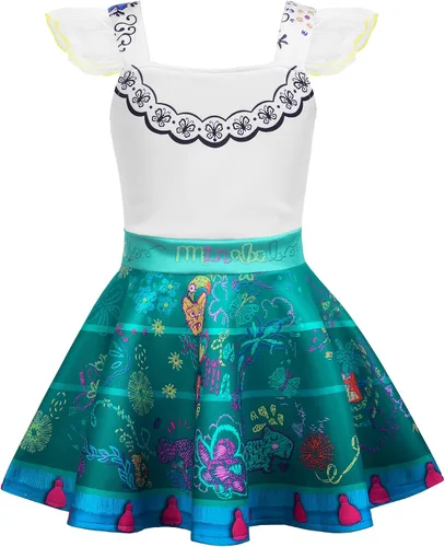Vista 2 de Disfraz de princesa Encanto Mirabel Isabella para niñas, falda de cosplay de Halloween con bolsa