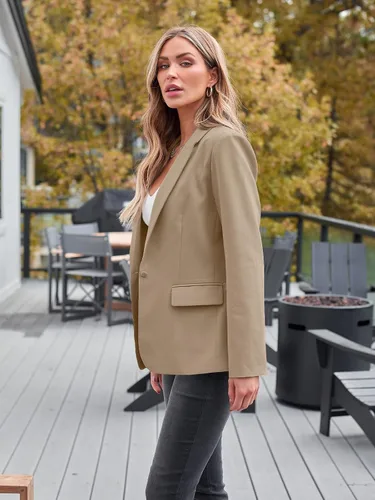 Vista 3 de AUTOMET Blazer casual de negocios para mujer, con frente abierto, manga larga, para trabajo, oficina, chaqueta de otoño a la moda 2023